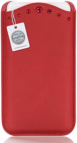 Grazioso ser. 2 Crescendo - Genuine Leather Sleeve embellished with Swarovski crystals for iPhone 7 Plus / 6 Plus / 6S Plus / Samsung Galaxy S7 Edge / S6 Edge / Note 5 / Google Pixel XL (Red)