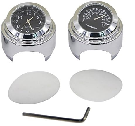 DANHUACHEN 7/8" 1" Motorcycle Handlebar Chrome White Dial Clock and Thermometer for Yamaha Kawasaki Honda Suzuki Harley Davidson (Black)