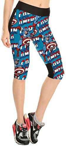 Women's 3D Super Man Printed High Waist Fitness Capri Tights Leggings Beige / M