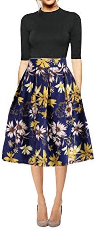 Hanlolo Women's Floral Midi Skirts High Waisted A-Line Cocktail Party Prom Skirt