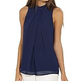 EFINNY Women Summer Chiffon Sleeveless Blouse Tank Shirt Dark Blue