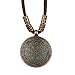 Vintage Big Bronze Disk Yinyang Pendant Genuine Leather Chain Statement Necklace Couple Necklace (Brown)