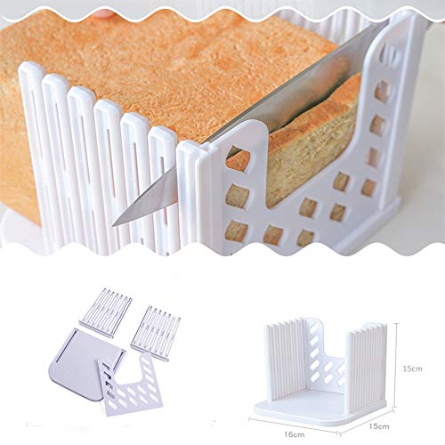 FayTun Bread Slicer Toast Cutting Guide Bagel Loaf Slicer Cutter Mold Sandwich Maker Toast Slicing Machine Foldable Adjustable & Customizable with 4 Slice Thicknesses (White)
