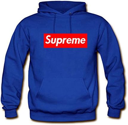 Men's Cool Supreme Logo Printed Pullover Hoodies Large Blue