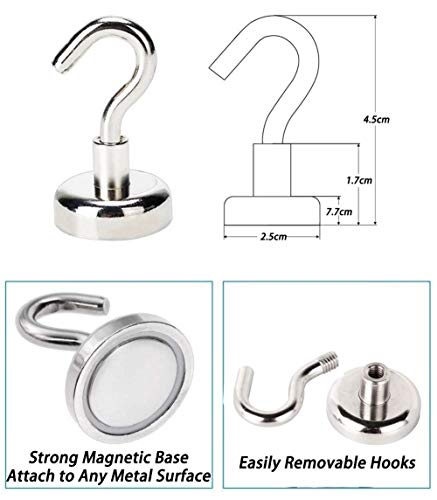 JANSANE 48LB Magnetic Hooks Heavy Duty for Cruise Cabins Refrigerator Locker Classroom Dia. 25mm Strong Magnet Hooks Hangers for Hanging BBQ Grill Tools Keys 10 Pack
