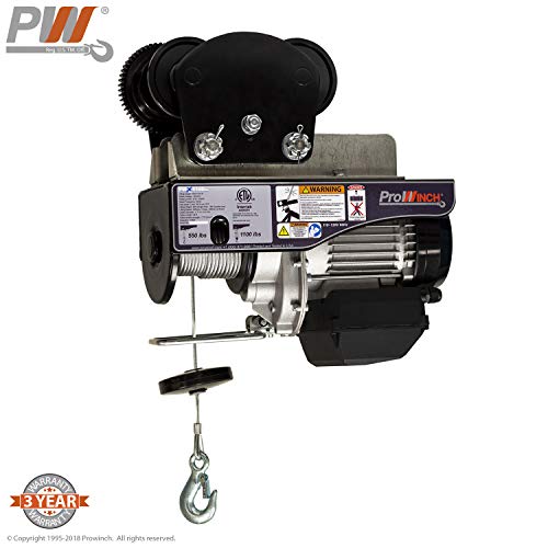 1/2 Ton Electric Wire Rope Hoist 1100 lbs. 38 ft. Wireless w/Power Trolley 110V
