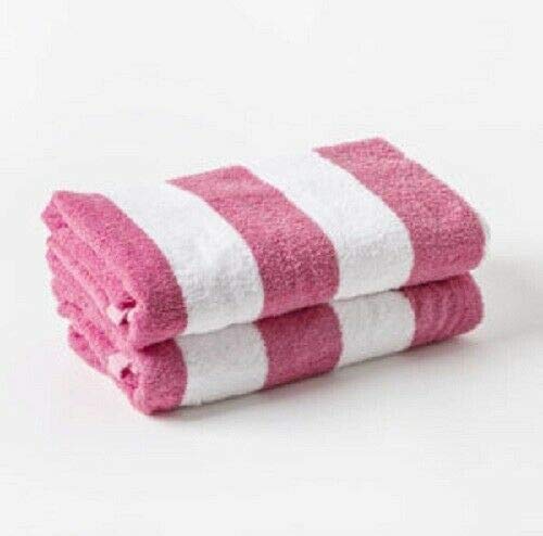 SHL Striped 100% Cotton Chlorine Resistant Pool/Beach Towels 70 x 150 cm (Pink) - 2 Pack