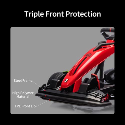 Gigicloud Karts Eléctricos para Niños con Asiento Ajustable, Go Kart Eléctrico para Niños con Batería de 24 V, Función de Deriva Automática, Motores Duales de 200W y Cinturón de Seguridad, 6+ (Rojo)