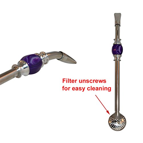 RECHERE Stainless Steel Yerba Mate Tea Bombilla Gourd Drinking Straw Filter Silver (Purple)