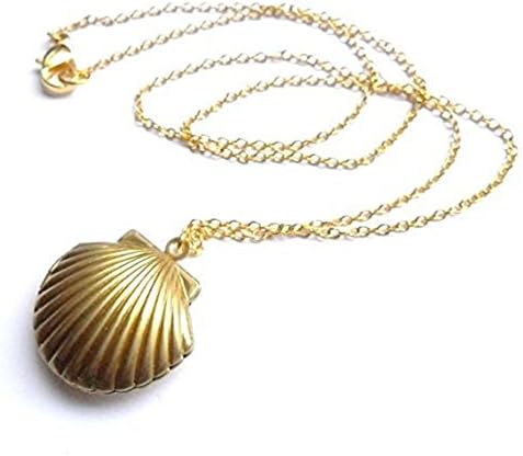 Sea Shell Locket, Mermaid Valentine Necklace, Beach Locket, Gold Tone Brass, Little Shell Locket, Nautical Jewelry