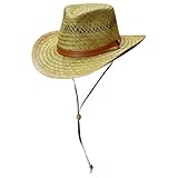 Dorfman Pacific Mens Rush Straw Lightweight Outback Hat with Chin Cord, Medium, Natural