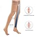 Open Toe Compression Stockings Women Men, Thigh-High Firm Support 20-30 mmHg Graduated Compression Socks - Moderate Toeless Medical Support Hose Swelling Varicose Veins Edema (Beige, Large)