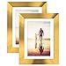 Americanflat 5x7 Picture Frame with Shatter-Resistant Glass - Set of 2 - Use as 4x6 Frame with Mat or Display 5x7 Photo Without Mat - Signature Collection - Picture Frames for Tabletop and Wall - Gold
