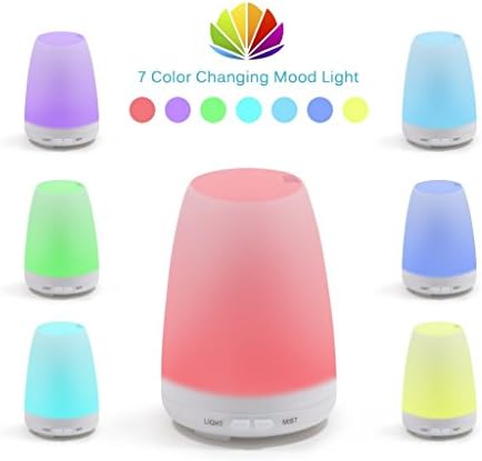 Humidifier 100ML Ultrasonic Cool Mist Aroma with changing Colored LED Lights, Waterless Auto Shut-off and Adjustable Mist mode - Portable for Home, Yoga, Office, Spa, Bedroom, Baby Room