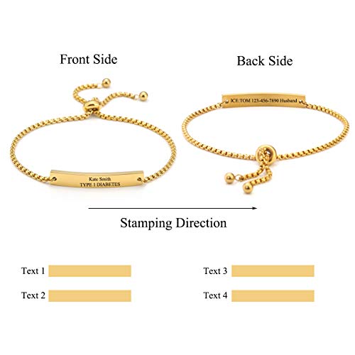 Zysta Medical Alert ID Identification Link Women Girls Stainless Steel Wrist Cuff Bracelet Adjustable Name Message Inspirational Words Free Engraving Tag Customized Jewelry Gift