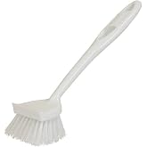 Quickie Dish Brush, Long Handle, White | Non-Scratch Fibers, Durable Poly Handle, Built-In Scraper Removes Stuck-On Food, for Pots/Pans/Dishes in Kitchen