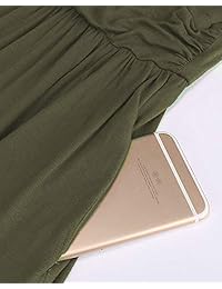 VOGRACE Vestido largo de manga larga con cuello en V, vestido largo casual con bolsillos