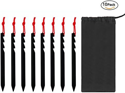 Kiwitwo 10 Pack Adjustable Tent Stakes Heavy Duty Lightweight Strong Aluminum Alloy Tent Pegs for Camping, Rain Tarps, Hiking, Backpacking (Black)