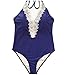 Mitang Women's One Piece Floral Lace Halter Monokini Blue
