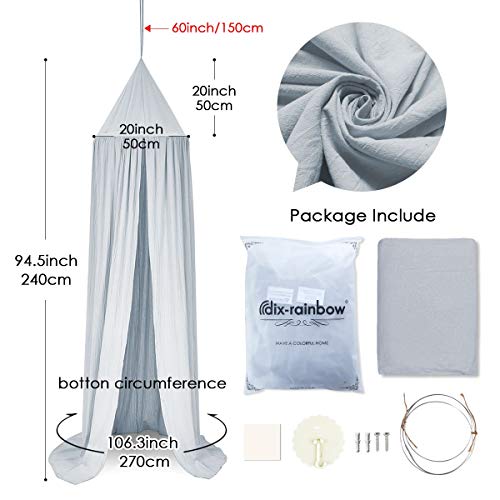 dix-rainbow Princess Decor Canopy for Kids Bed, Soft and Durable Bed Canopy for Girls Room Tent Canopy Dreamy Mosquito Net Bedding, Children Reading Nook Canopies Indoor(Grey)