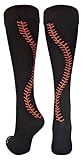 MadSportsStuff Softball Socks with Stitches Over the Calf (Black/Orange, Small)