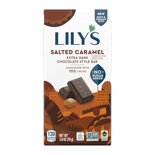 LILY’S SALTED CARAMEL EXTRA DARK CHOCOLATE STYLE NO SUGAR ADDED, SWEETS BAR, 2.8 OZ