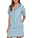 Face N Face Women's Denim Long Sleeve Mini Causal Loose Dress Medium Light Blue