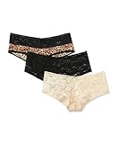 Mae Women's Lace Cheeky Hipster Panty, 3 pack, Black/Nude/Leopard, X-Large