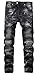Men's Stylish Camo Straight Fit Stitching Moto Biker Black Jeans W32