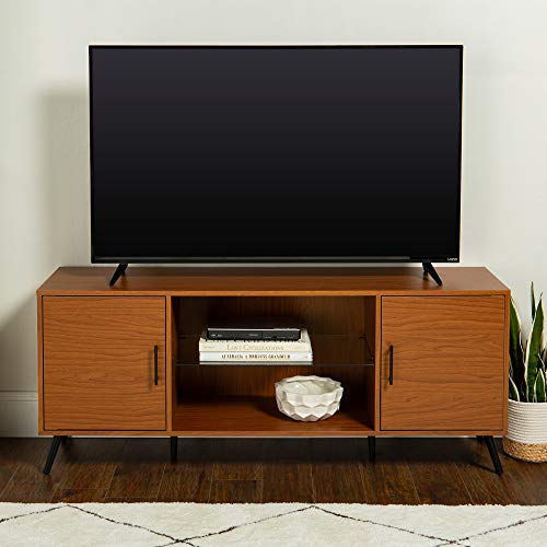 Walker Edison Saxon Mid Century Modern Glass Shelf TV Stand for TVs up