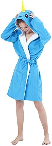 Adult Lady Narwhal Polar Fleece Robe Soft Bathrobe for Women Girls