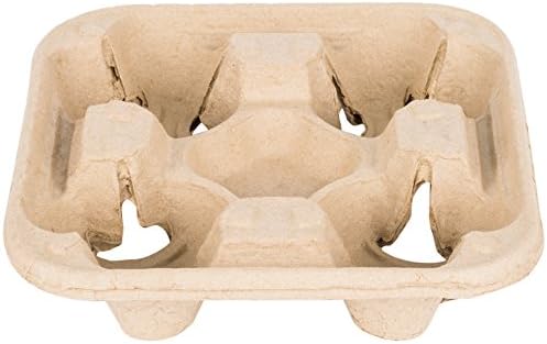 Greenplate Molded Recyclable Fiber 4 Cup Beverage Drink Carrier, Portable Cup Tray 25 count Reusable or Disposable