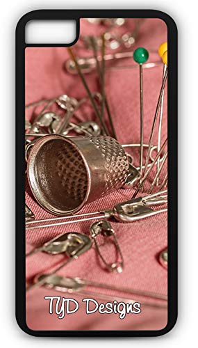 iPhone 7 Case Sewing Thimble Pins Safety Pins Needle Mending Customizable TYD Designs in Black Rubber - Thumbnail 3