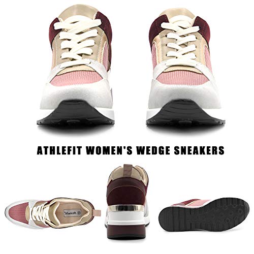 Athlefit Women's Wedge Sneakers High Heel Pink Wedge Platform Sneakers