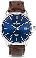 Vincero Luxury Men's Kairos Wrist Watch - Blue dial with Brown Leather Watch Band - 42mm Analog Watch - Japanese Quartz...