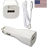 SWIFTcharge® Adaptive Fast Charging / Quick Charge 2.0 Rapid Car Charger & Data Cable for Samsung Galaxy S6 S6 Edge/Edge+ Galaxy Note 4 5 Edge Bundle Bulk Packaging w Brand American Flag Sticker White