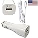 SWIFTcharge® Adaptive Fast Charging / Quick Charge 2.0 Rapid Car Charger & Data Cable for Samsung Galaxy S6 S6 Edge/Edge+ Galaxy Note 4 5 Edge Bundle Bulk Packaging w Brand American Flag Sticker White