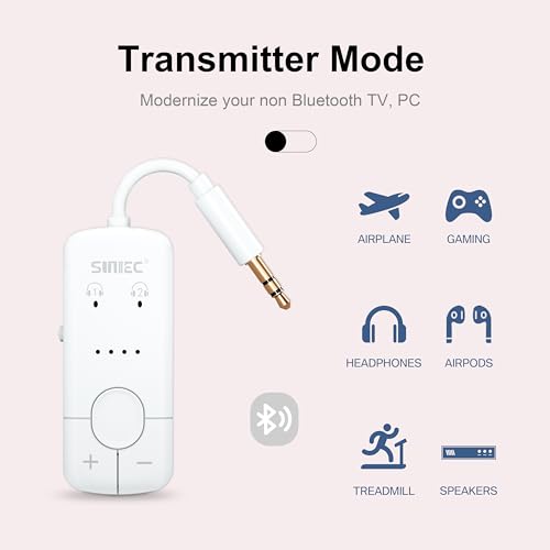 AirFly Bluetooth Adapter Aeroplane for Headphones, Airplane Wireless Audio Transmitter for 2 AirPods AptX Low Latency with 3.5 mm AUX Jack Transmitter, 35 Hours Battery Life for Gym, Travel, White