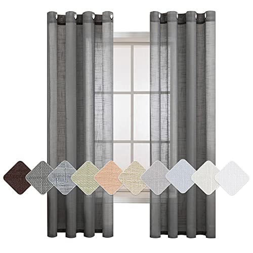MIULEE Leinenoptik Voile Vorhänge Ösen 2er Dunkelgrau 140x175cm