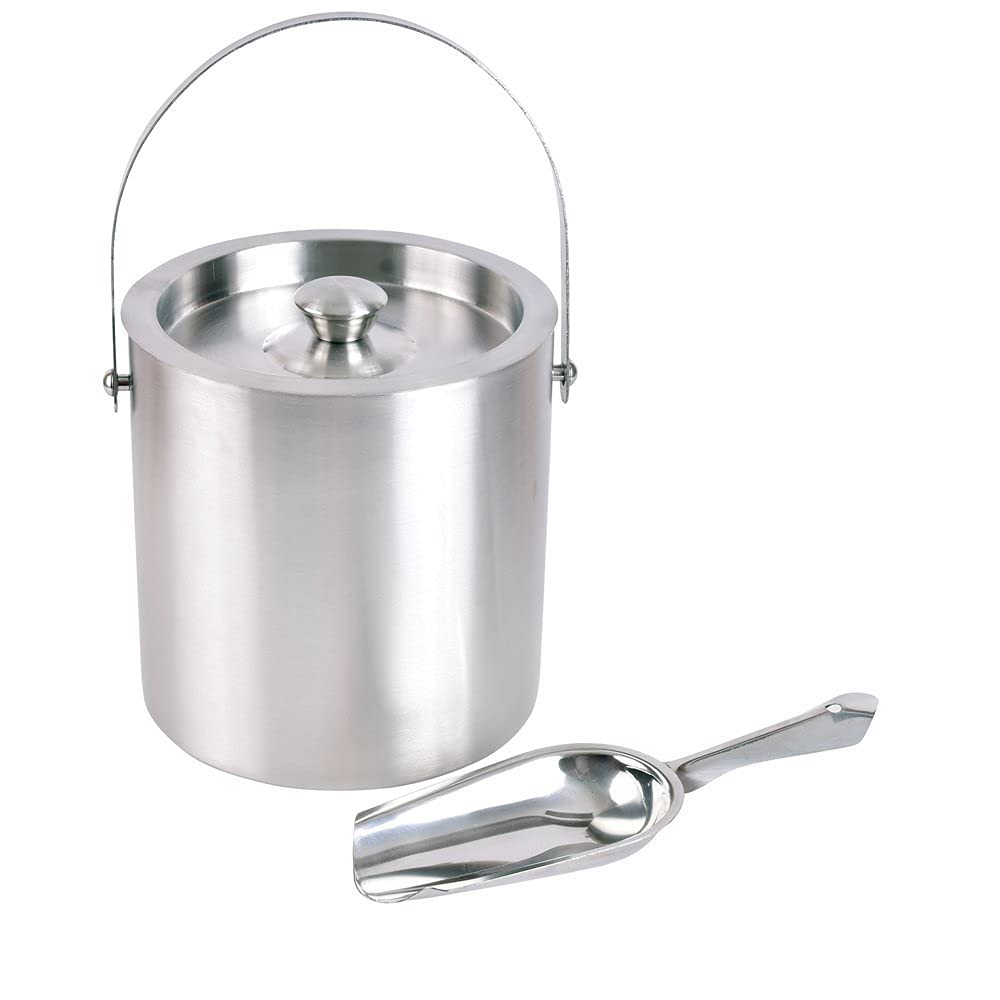 Kosma Stainless Steel Double Wall Ice Bucket with Ice Scoop - 3 Litre | Large Ice Cube Bucket