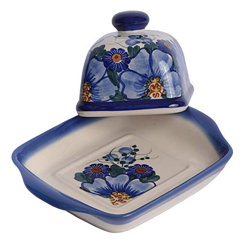 Traditional Polish Pottery, Handcrafted Ceramic Butter Dish with Lid, Boleslawiec Style Pattern