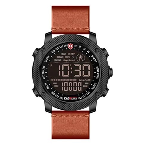 Kademan Brown Business Casual Step Counter Waterproof Leather Strap Digital Watch for Men and Boys