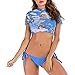Leadmall Women Short Sleeve Bikini Set – Ladies Sexy Print Crop Top with Side Tie Bottom 3Pcs Swimsuit – Summer Bathing Suitthumb 1