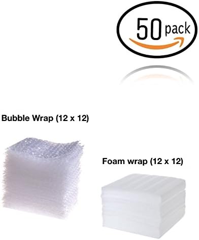 50 Pack of Prime Packaging 25pc Cushion Foam Sheets 12x12,+25pc12x12 Sheets Bubble Wrap,Safely 50 Pack of Prime Packaging