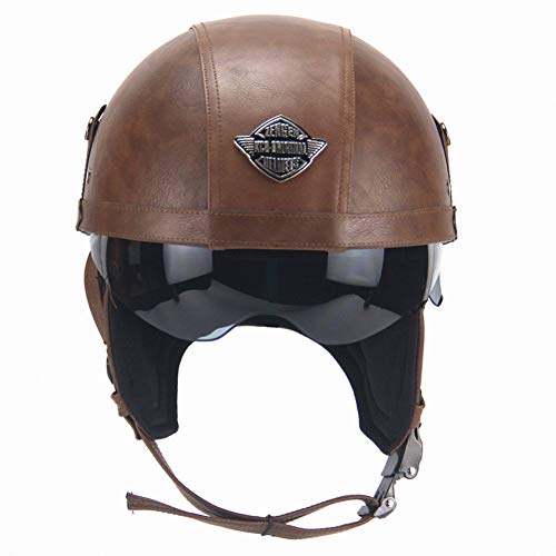 SQ Motorcycle Harley Helmet,Summer Personality Retro Leather Half Helmet,Metallic