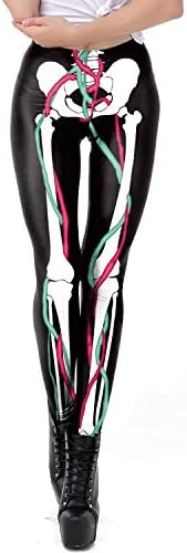 RONGLINGXING Leggings Fitness Women Leggings 3D Printed Yellow Stripe Halloween Leg Skeleton Ray Fluorescence Leggins Pant Legging for Woman Yoga Leggings Beautiful Print Pilates