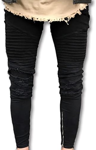 Just No Logo Men's Skinny Fit Ripped Biker Jeans (Black,34W)