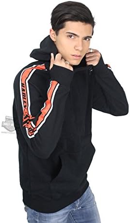 Harley-Davidson Mens Sleeve Stripe with B&S Pullover Black Long Sleeve Hoodie 96135-18VM