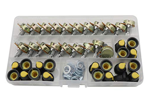 B10K 10K Ohm Knurled Shaft Linear Rotary Taper Potentiometer with Knob/Nuts/Washer Kit-20 Pcs