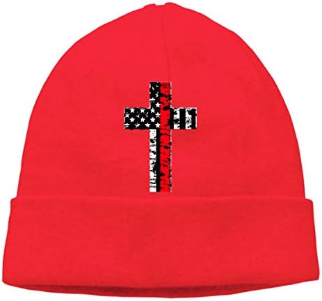 American Flag Firman Cross Mens Beanie Cap Skull Cap Winter Warm Knitting Hats.